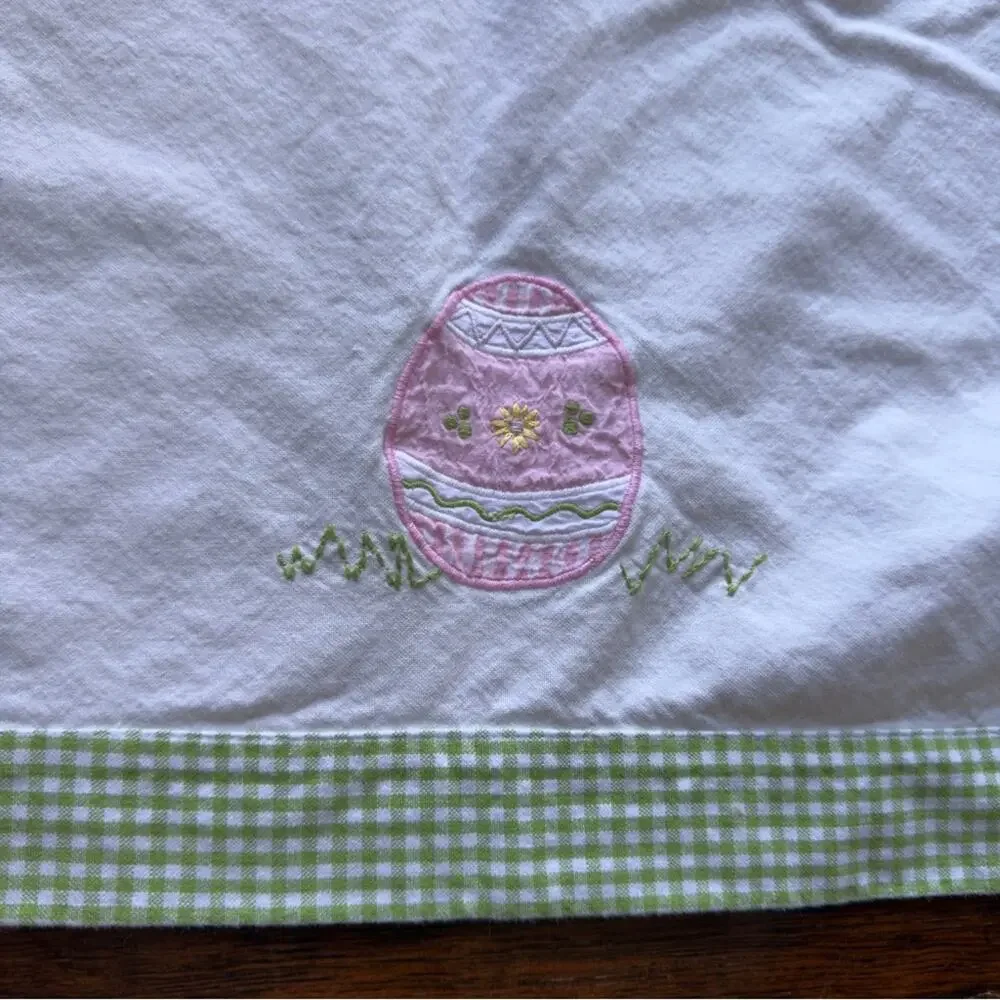 Pottery Barn Kids Easter Cotton Tablecloth Bunny Embroidered Square 60”x61”